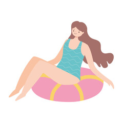 Obraz na płótnie Canvas woman in swimsuit on float cartoon isolated design icon white background