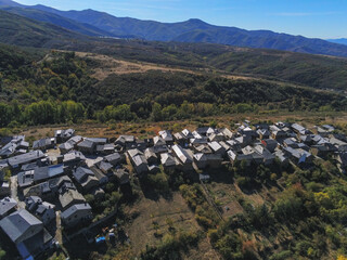 Fototapeta na wymiar Aerial view in beautiful village in the Camino de Santiago. Galicia.Spain