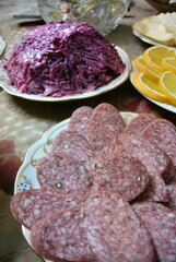festive table-drinks and delicious food as well as snacks
