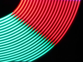 Rounded colorful LED lamp track. Neon light lamp on long exposure shot.