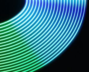 Rounded colorful LED lamp track. Neon light lamp on long exposure shot.