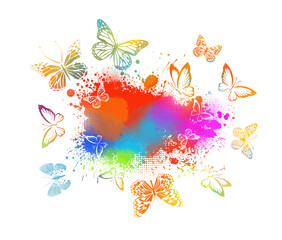 Fototapeta premium Abstract blot and butterflies. Vector illustration