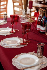Beautiful outdoor table setting in red tones
