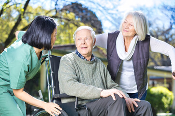 Fototapeta na wymiar Happy group of mature elderly people spending time outdoor