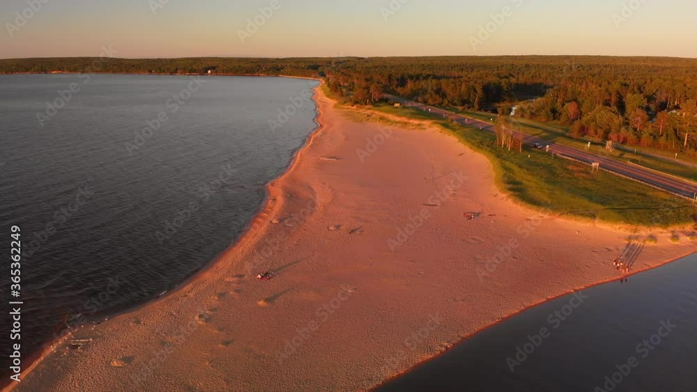 Wall mural lake superior beach at sunset. aerial view. upper peninsula , michigan.