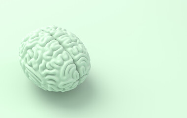 3d brain rendering illustration template background. The concept of intelligence, brainstorm, creative idea, human mind, artificial intelligence.
