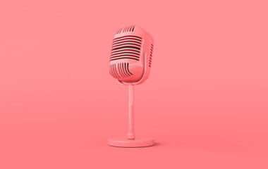 Retro concert or radio microphone realistic 3d render. Pink mike on pink background