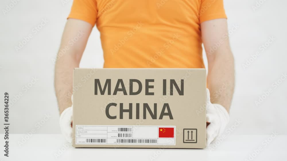 Poster box with made in china text being placed on the table