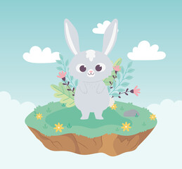 cute cartoon animal adorable rabbit with flowers