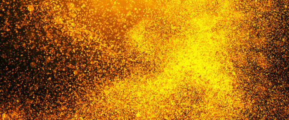Fototapeta na wymiar golden particles shining stars dust bokeh glitter awards dust abstract background. Futuristic glittering in space on black background.