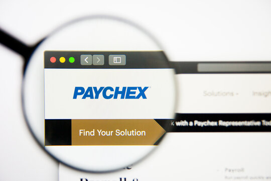 Los Angeles, California, USA - 28 February 2019: Paychex website homepage. Paychex logo visible on display screen, Illustrative Editorial
