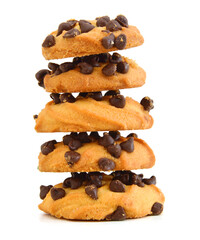 Chocolate chip cookies isolated on white background.