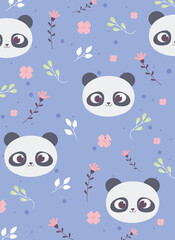 cute panda faces flowers leaves decoration background