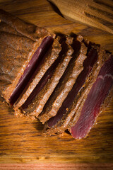 Jerky on a wooden board