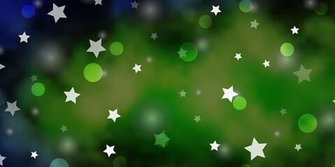 Light Blue, Green vector template with circles, stars. Illustration with set of colorful abstract spheres, stars. Texture for window blinds, curtains.