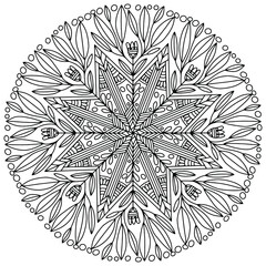 mandala drawn with floral ornaments in folk style, on a white background for coloring, vector