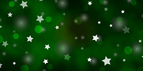 Dark Green, Yellow vector background with circles, stars. Illustration with set of colorful abstract spheres, stars. Design for wallpaper, fabric makers.