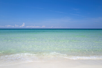 Travel and tourism concept. panorama. Perfect ocean background. Paradise beach. Daylight landscape viewpoint for design postcard.