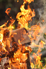 Fire burning wood & box