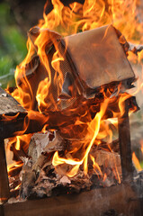 Fire burning wood & box