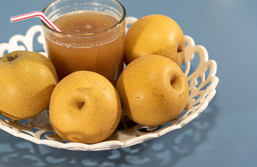 Natural drink of pear fruits and fresh fruits