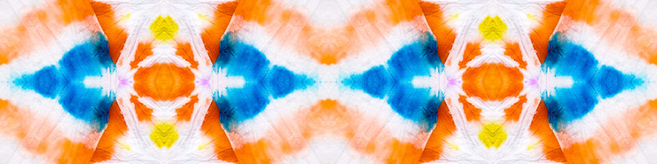 Repeated Geometric Pattern. Tie Dye Shibori Pattern. Geometric Seamless Tie Dye Boho Texture. Saturated Aztec Rug Tie Dye Wash. Endless Banner. Multicolor Ornamental Ikat Pattern.