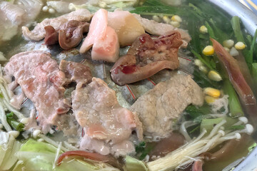 Thai barbecue buffet pork, meat, vegetable.