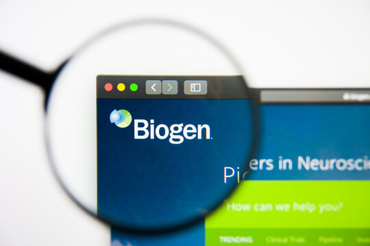 Los Angeles, California, USA - 28 February 2019: Biogen website homepage. Biogen logo visible on display screen, Illustrative Editorial