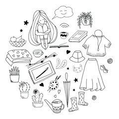 Girl at home. Sketch.