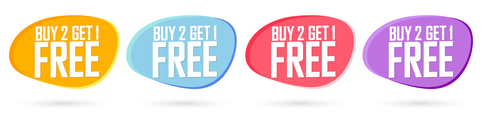 Set Sale bubble banners design template, discount tags, buy 2 get 1 free, app icons, vector illustration