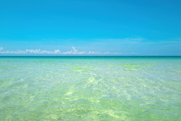 Travel summer holiday background concept. Beautiful tropical seascape. Blue ocean wide panorama background with sea.