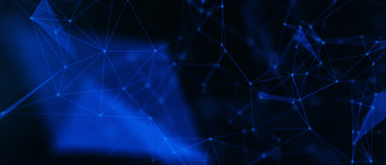 Abstract futuristic - technology with polygonal shapes on dark blue background. Design digital technology concept. 3d illustration.