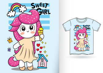 Cute little unicorn cartoon for t shirt