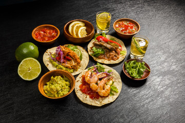 タコスセット　メキシコのグルメ　Mexican food tacos