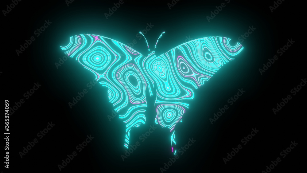 Poster illustration graphic of beautiful texture or pattern formation on the butterfly body shape, isolated