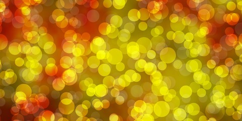 Dark Yellow vector backdrop with dots. Abstract illustration with colorful spots in nature style. New template for a brand book.