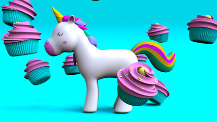 Rainbow Unicorn with a Carrousel of Cupcakes