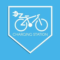E-bicycle charging station sign. Electric bicycle symbol. Charge point pictogram. Vector illustration.