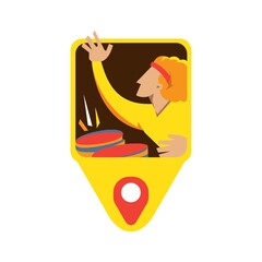 man playing drums button