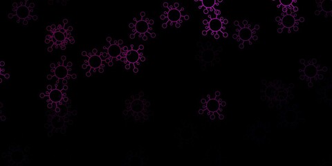 Dark pink vector background with covid-19 symbols.