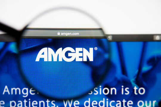 Los Angeles, California, USA - 28 February 2019: Amgen website homepage. Amgen logo visible on display screen, Illustrative Editorial