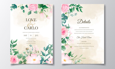 Beautiful floral frame wedding invitation card template