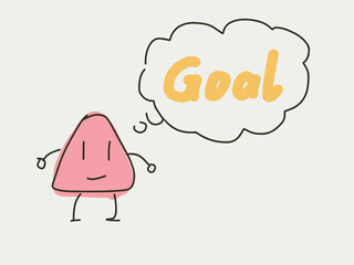 A cartoon character thinking about goal setting in mind in the thought bubble. Brainstorming and thinking concept in flat style doodle. Cartoon figure think about the target and goal. Company office