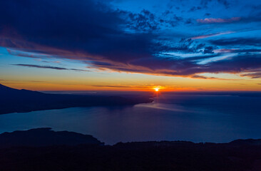 beautiful sunset over the lake llanquihue and clouds formations
