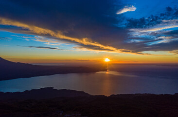 beautiful sunset over the lake llanquihue and clouds formations