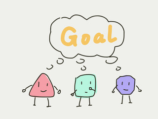 Group of cartoon character thinking about the same thing, goal setting. Brainstorming and discussing concept in flat style doodle. 3 cartoon character discuss about the same topic. Company office