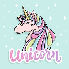 colorful unicorn illustration with lettering
