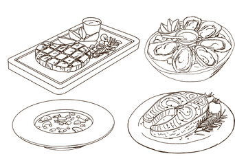 Set of western food in doodle