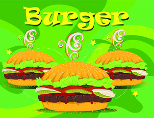 Spicy Hot Burger. Banner Background Vector EPS10