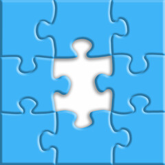 Blue puzzle with shadows on a white background.